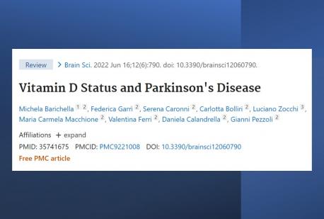 Online il nostro studio su Vitamina D e Malattia di Parkinson