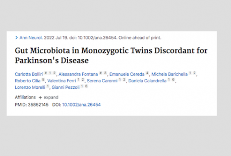 Online il nostro studio sul Microbiota intestinale nei gemelli monozigoti discordanti per la malattia di Parkinson